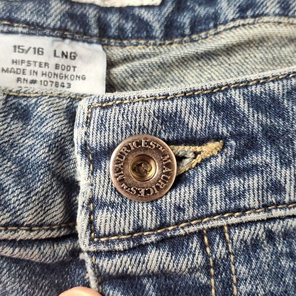 Maurices Womens Jr Size 15/16 Long Hipster Boot Stretch Distressed Medium Wash - Picture 5 of 16